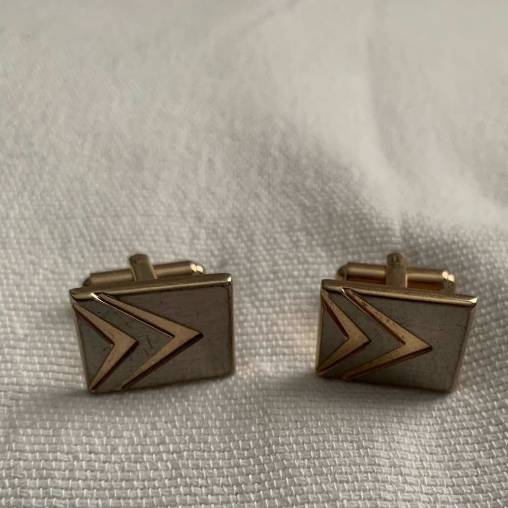 Vintage Two Toned Rectangular Cufflinks Made in The USA